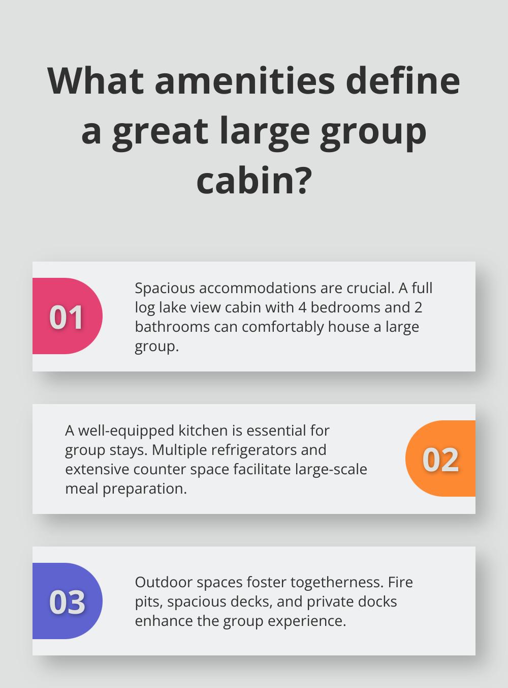 Infographic: What amenities define a great large group cabin?