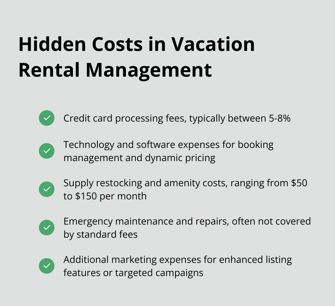 Checkmark list chart showing various hidden costs associated with vacation rental management