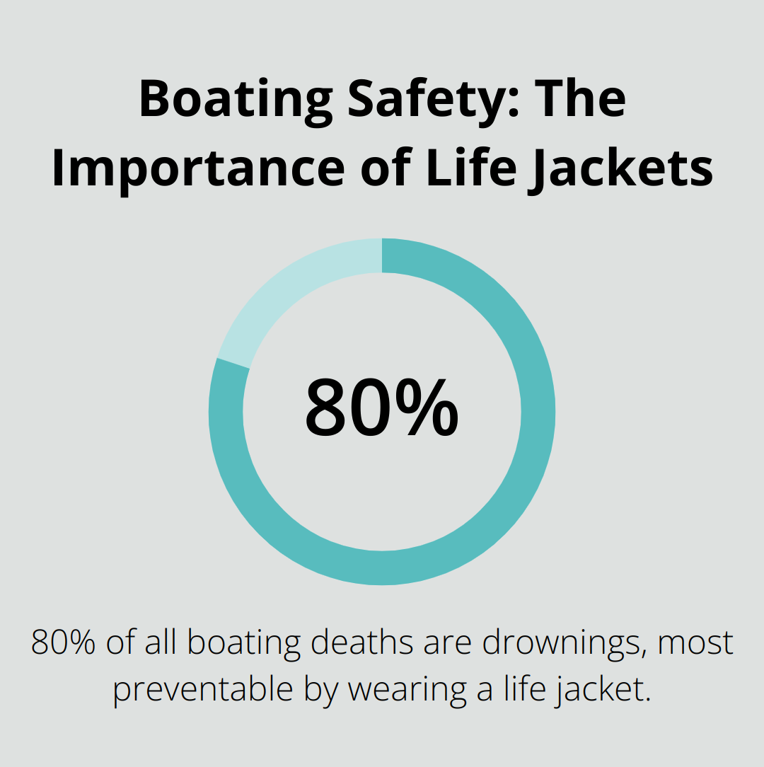 A percentage chart showing that 80% of boating deaths are drownings, most preventable with life jackets