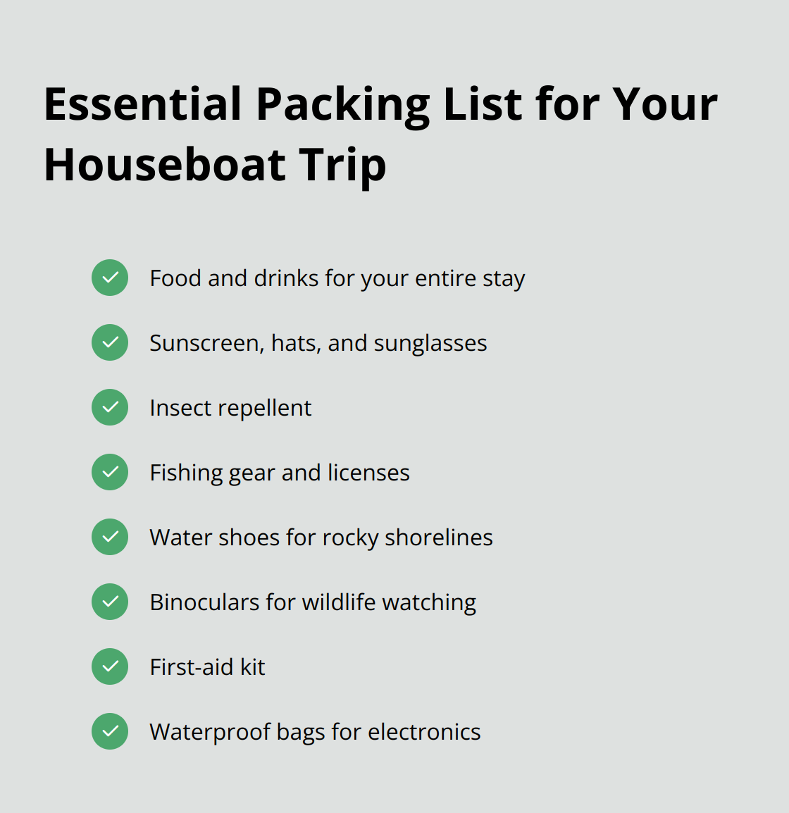 Checklist of essential items to pack for a Minnesota houseboat vacation