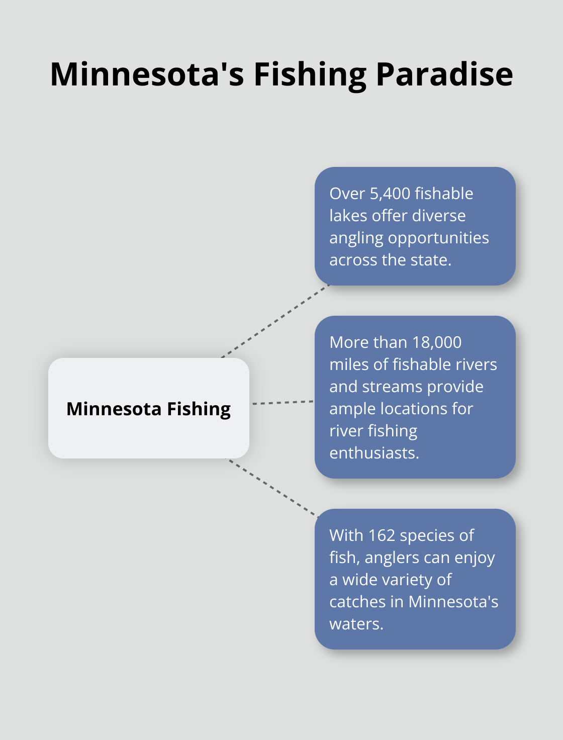 Hub and spoke chart showcasing Minnesota's impressive fishing statistics - houseboat vacation mn