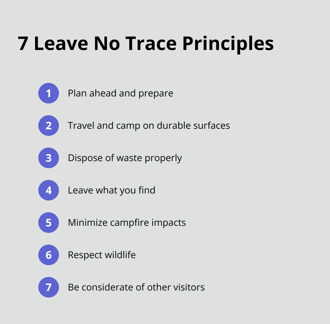 An ordered list of the seven Leave No Trace principles for preserving natural beauty in Minnesota