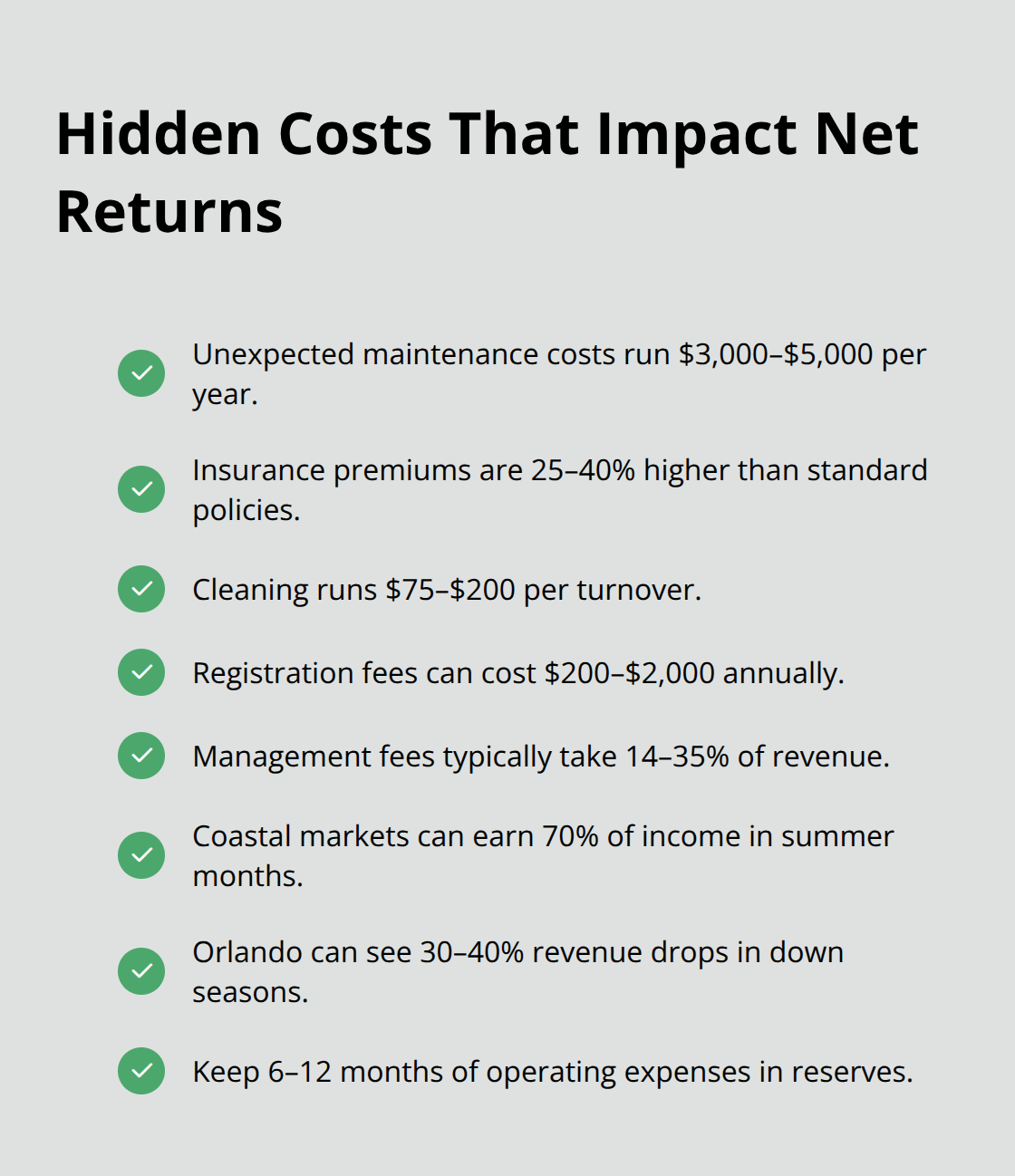 Checklist of common vacation rental costs and fees US owners should plan for. - should i buy a vacation rental property