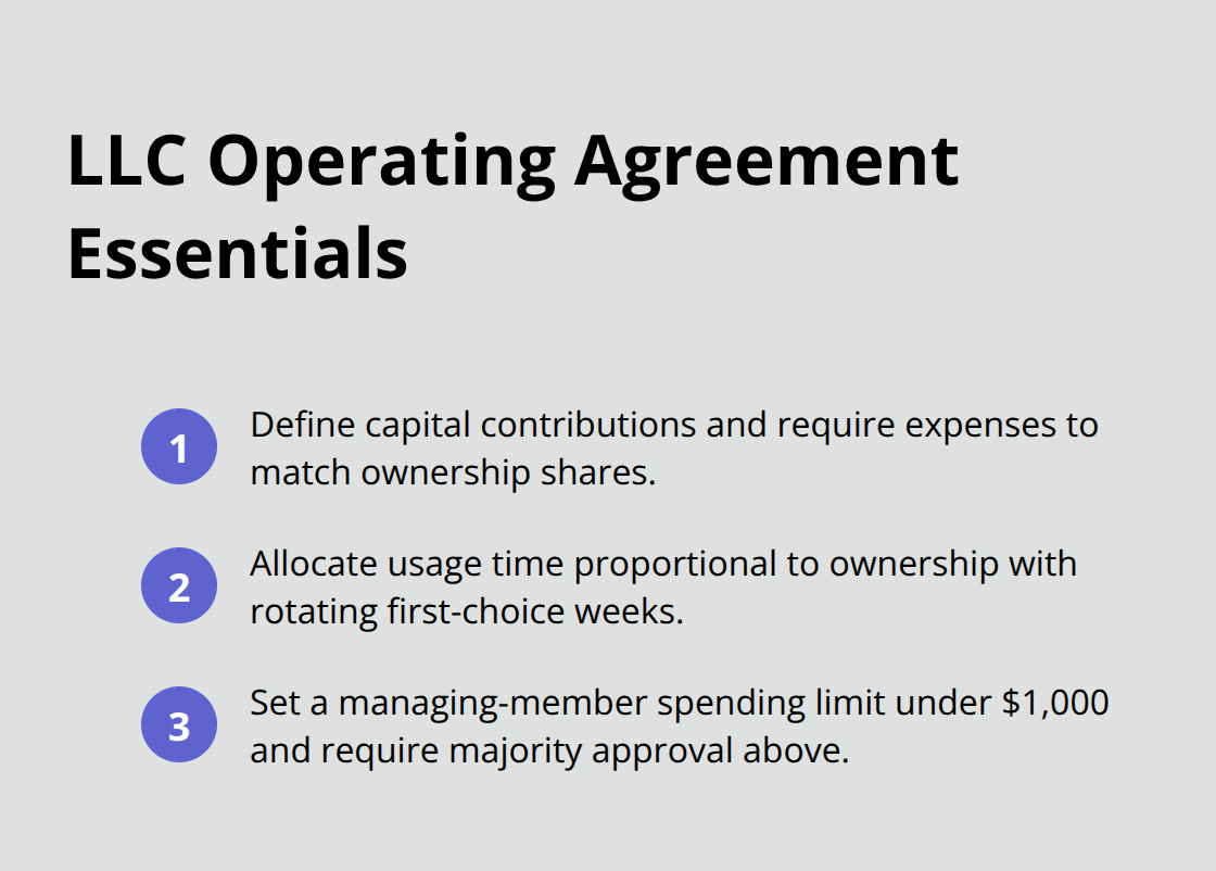 Key elements to include in a multi-owner LLC operating agreement for a U.S. vacation rental