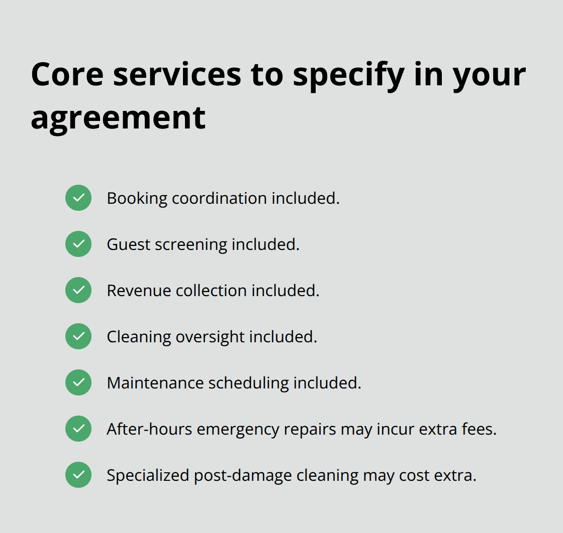 Checklist of core services and extra-cost items in a vacation rental management agreement