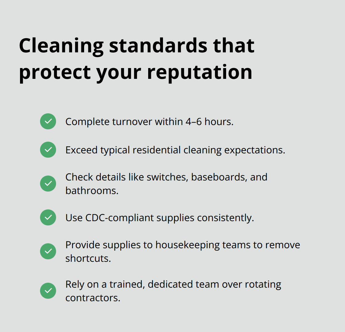 Checklist of vacation rental cleaning standards between guest stays