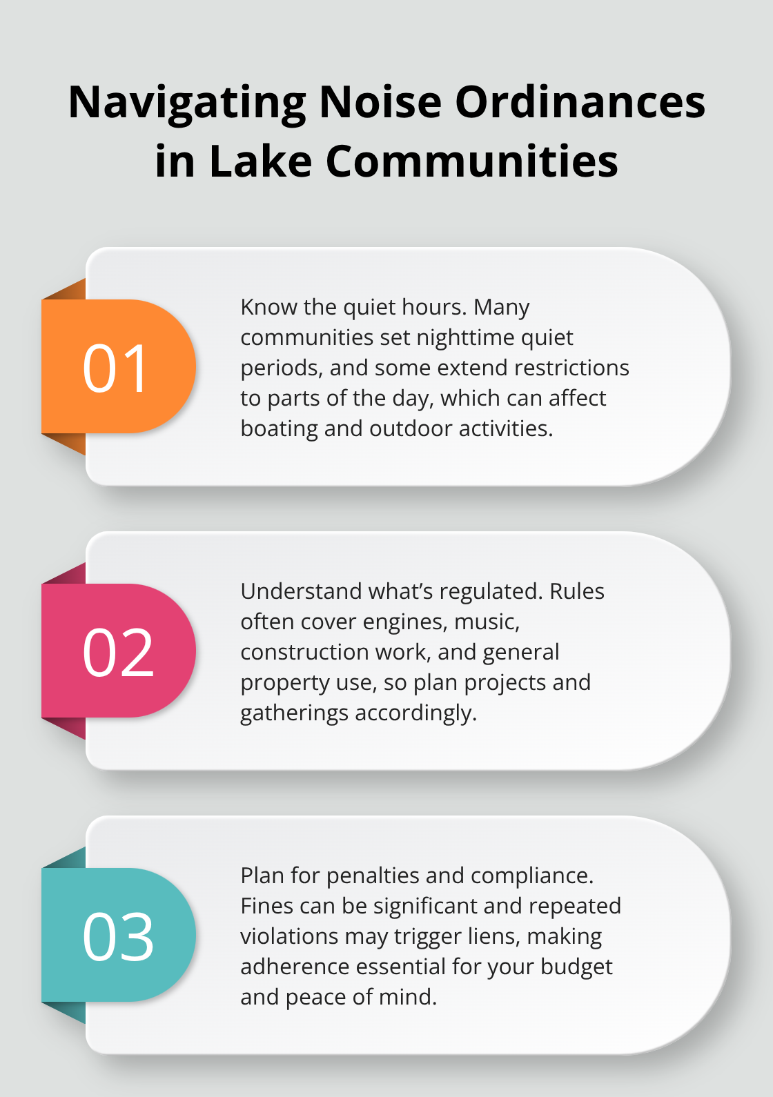 Three key considerations for understanding and complying with lake community noise rules. - lake associations