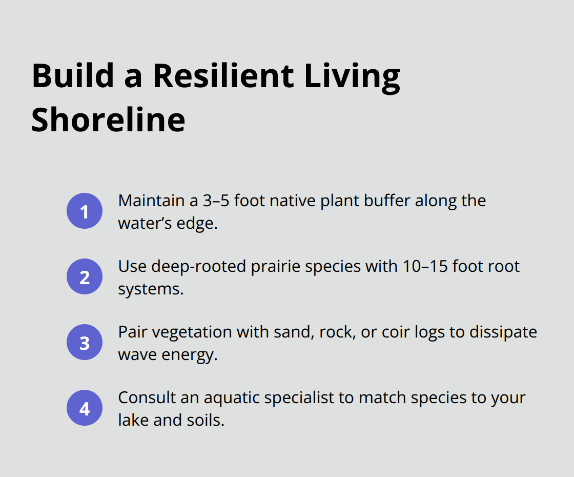 Compact list of steps to create a native, living shoreline for erosion control.