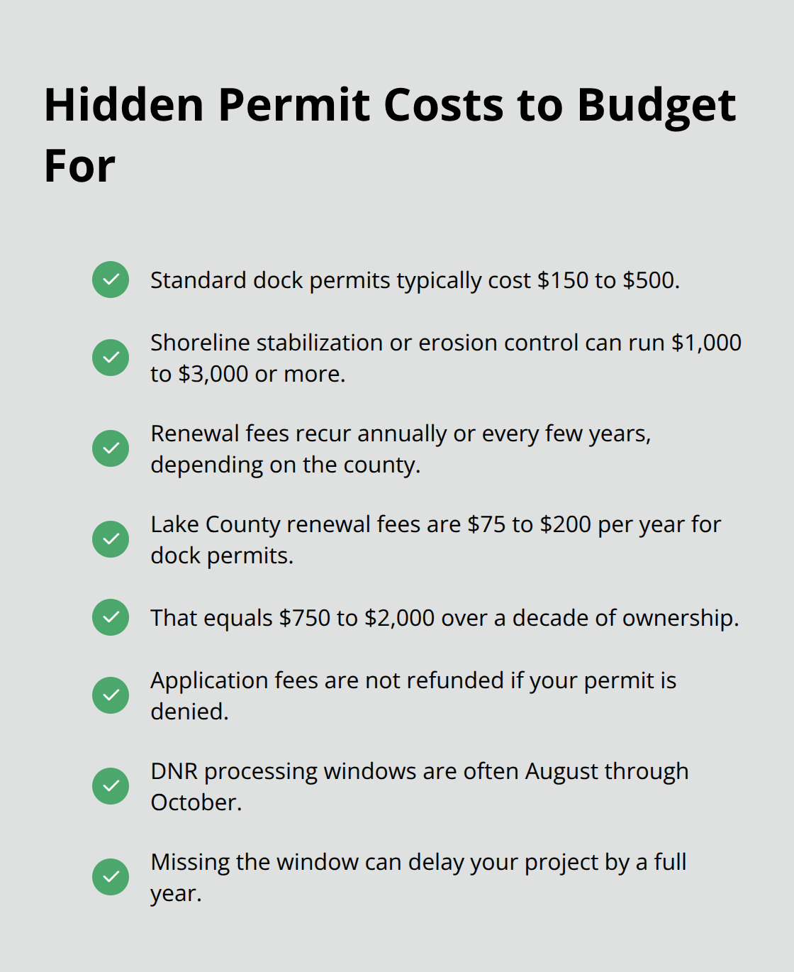 Checklist of common Minnesota lake permit fees, renewals, and timing pitfalls. - lake permits