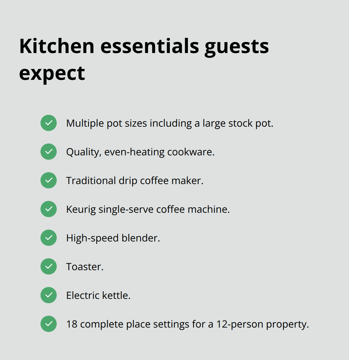 Checklist of must-have kitchen items for U.S. vacation rentals - Privately stocked vacation homes