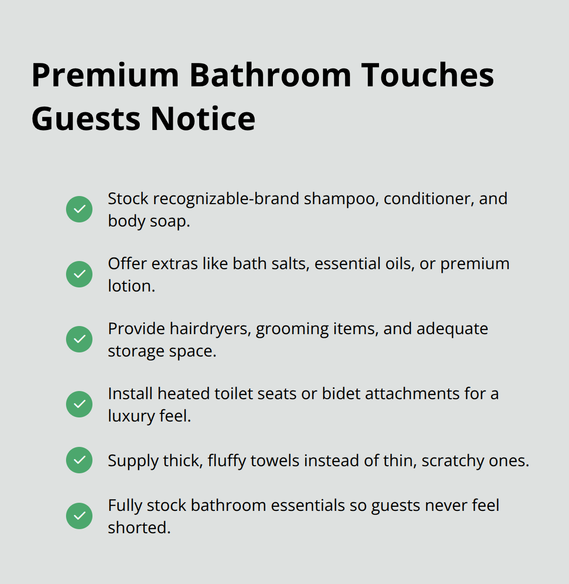 Checklist of bathroom upgrades that boost reviews for U.S. vacation cabins. - cabin amenities