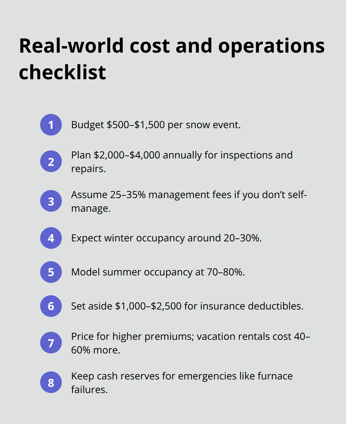 Essential cost and operations items Minnesota cabin investors should budget for. - cabin investment