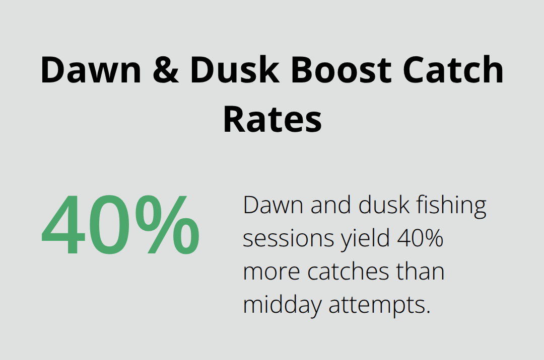 Chart showing 40% more fishing catches at dawn and dusk compared to midday. - lake activities