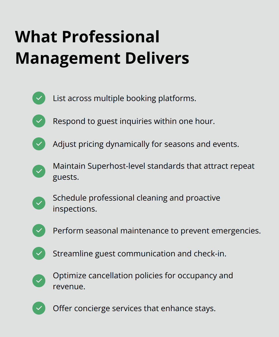 Checklist of benefits professional managers provide for Brainerd lakefront rentals. - Lakefront cabins Brainerd area