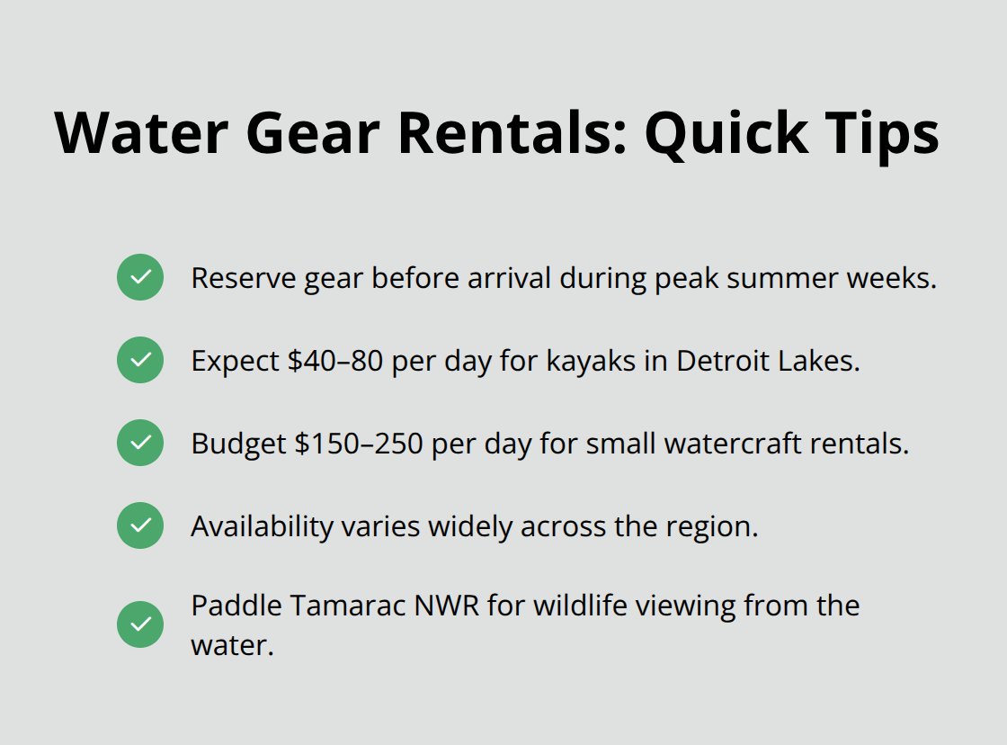 Checklist of rental tips and price ranges for water sports in Northern Minnesota. - Northern Minnesota attractions list
