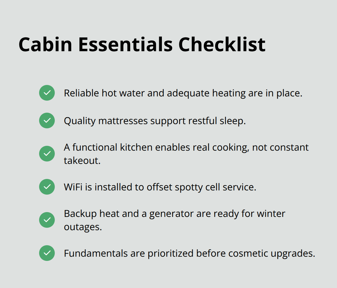 Checklist of non-negotiable cabin systems for reliable comfort and operations.