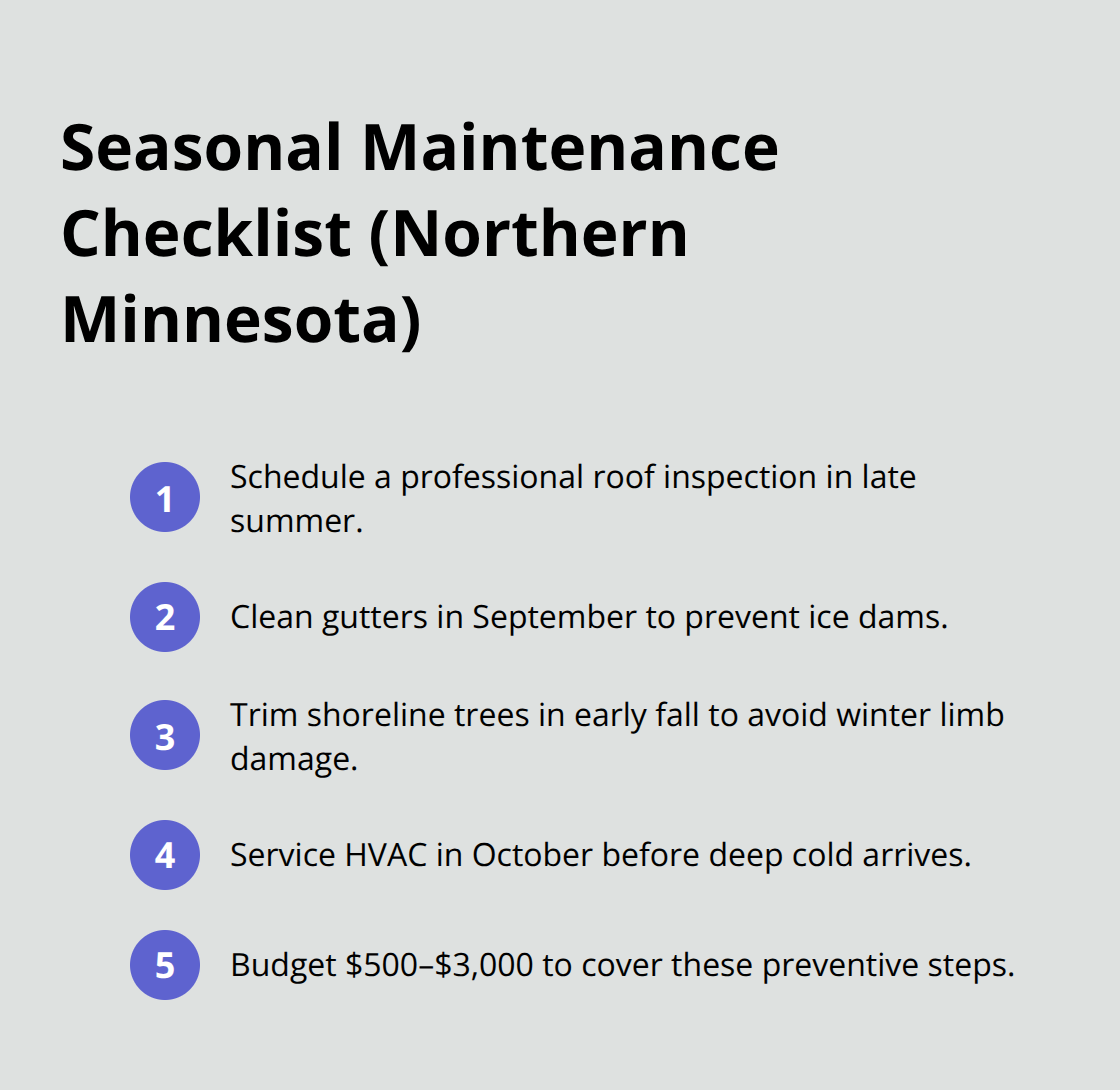 Compact checklist of seasonal maintenance tasks to prevent costly lakefront damage.