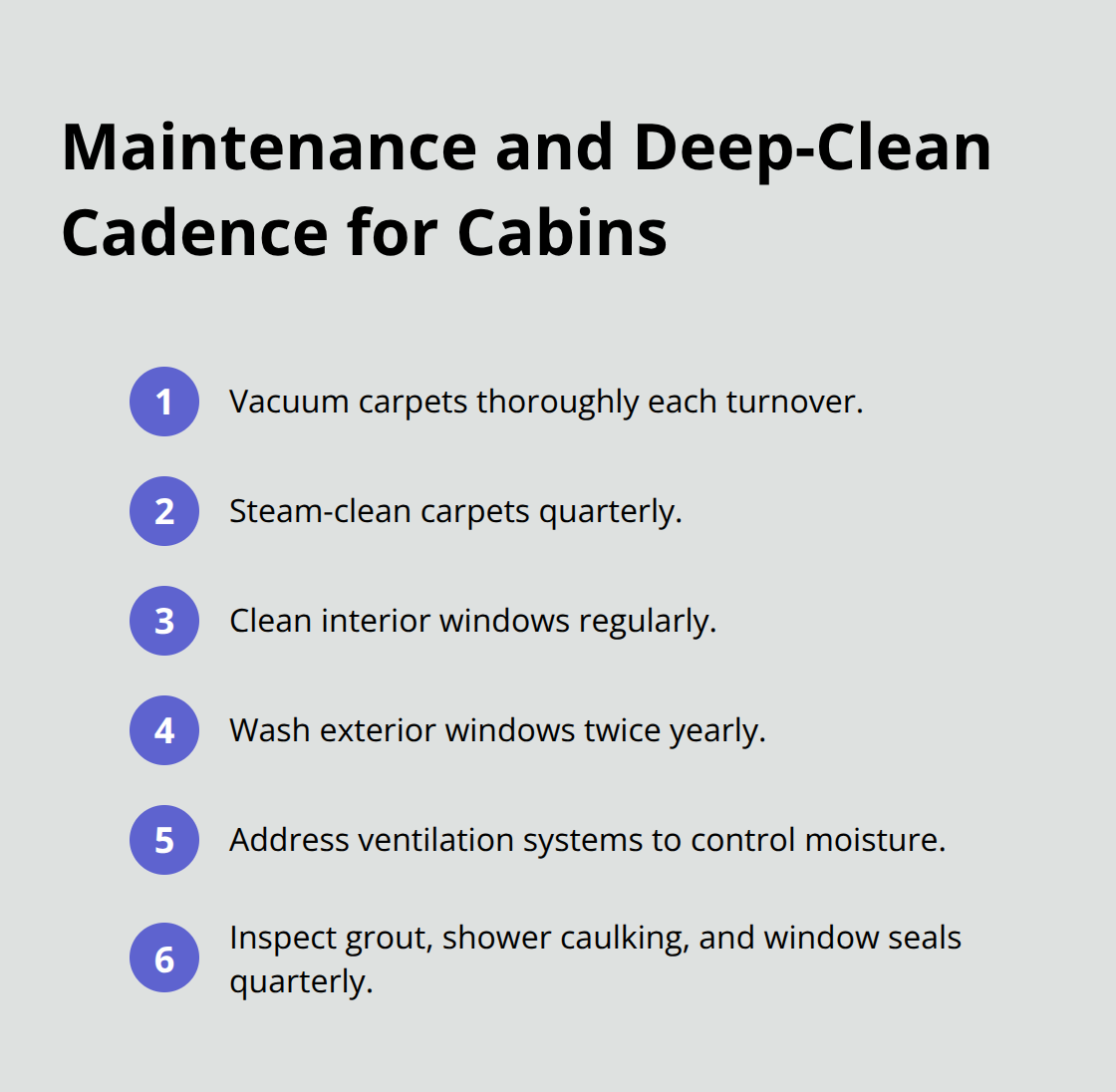 Compact list of recurring maintenance and deep-clean tasks for vacation rentals