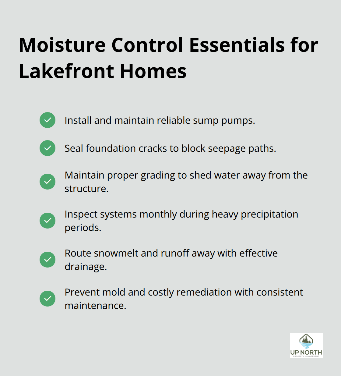 Checklist of moisture prevention measures that protect foundations and guest experience.